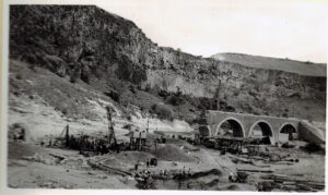 PAGE 27 OF A WORLD WAR II PHOTO ALBUM Top photo Entrance to the Yarmuk Gorge near el Hamma Middle photo Railway bridge washed out at Wadi Khalid Lower photo Diversion at Wadi Khalid