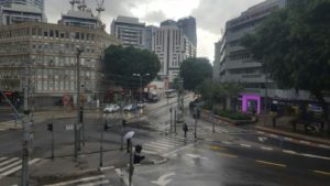 Rain in Tel Aviv streets from my office - without rain