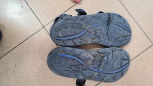 My old worn Chaco sandals - barefoot