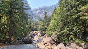 Looking down from the wooden bridge to Yosemite valley - Yosemite waterfalls