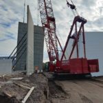 A method of construction I was not familiar with, till the friend in Florida told me about - you cast the concrete walls on the ground around the building and lift it up. The inner space will be covered by light steel roof on steel columns. - American construction