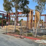 A building made part from mixed steel and wood in one of California endless shopping centers. I am not used to have the skeleton from wood at all. - American construction