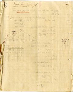 The truss original static calculations from 1920s. Still amazing me how clear and easy it was back then. Structural Engineering had progressed a lot with computer software and dynamic analysis, but the basic are the same and can easily put on A4 page (source: Tel Aviv Municipal Archive).