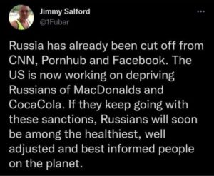 With all the westrsn food companies, pulling out of Russia, they will soon be much healthier...