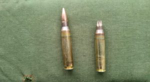 Regular ammunition with a bullet on the left, and bullet-less ammunition on the right.
