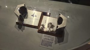 One of the 3 nuts that hold down Columbia space shuttle, and were broke when it was launched (as designed to). - Maktesh Ramon visitor center