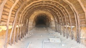 The tunnel entrance - metal arches with steel plates between them strengthening the entrance.