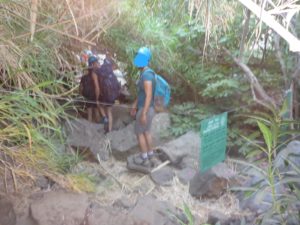 The entrance to the middle part of zavitan stream, it is fenced with a cable and a sign. Black Canyon