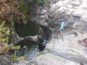  Rappelling down the first waterfall - starting slowly with 6 m high - Black Canyon