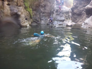 Crossing the pools to the second waterfall - Black Canyon