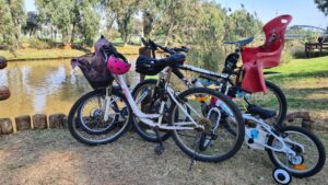 Our bikes on the Yarkon river south bank - Yarkon Park