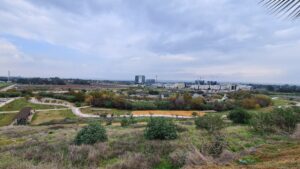 Halfway up the hill. The lake and Hod-HaSharon industry area to the East