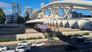 A sign on Yehudit bridge "we therefore announce the destruction of Israel's democracy"