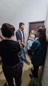 At the staircase room with the neighbors. The neighbor from the apartment next door had her new born baby Brit Milah ceremony in the noon, when the siren - Operation Shield and Arrow - Day 2