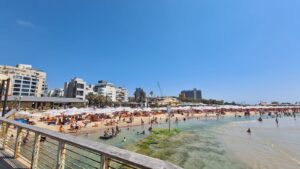 Metzitzim beach from the end of the port walk way