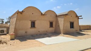 The renovated, or better said rebuilt, House of arches (the living building). As it was made of adobe, and the site was abandon between 1950 and 1996, nothing was left of it when the renovation process begin and it was rebuild. - Mitzpe Gvulot