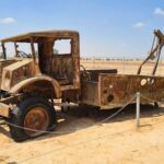 A truck as used as mobile metal shop to lay the water pipes on the Western Negev. It was nicknamed bulldog for its shape. - Mitzpe Gvulot