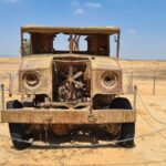 A truck as used as mobile metal shop to lay the water pipes on the Western Negev. It was nicknamed bulldog for its shape. - Mitzpe Gvulot