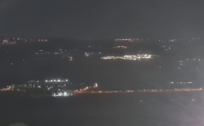 The inlighted village of Ghajar on top (an Alawite-Arab village on the border) and the empty Kibbutz of Dan on the bottom - empty settlements