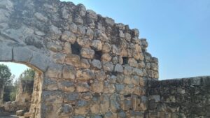 Inner south - west corner wall with the location for the roof beams