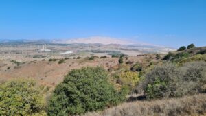 Looking North on the wind turbines on north of Golan Heights and the Hermon mountain