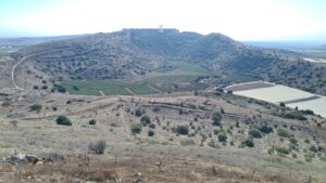 Looking south on Mount Avital (which is not accessible), Mount Bental brother.