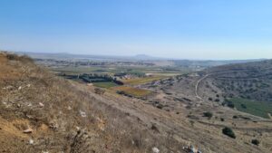Looking south east on Israel Syrian border, Quneitra and the Syrian forces headquarters building