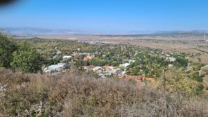 Merom Golan from the Bental (looking north). The settlement is the first to be built on Golan Heights after the Six Days War.