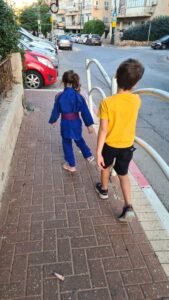 Taking Mindal to Judo class and Jannaeus to play with, on my once in two weeks reserve duty vacation fro the war