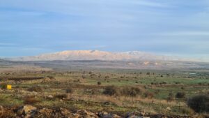 Mount Hermon from the Booster ridge, the snowy part is the Syrian Hermon and the mount. The Israeli Hermon ends about the middle of the picture, where you can see an army post