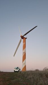 It's one of the wind turbines. We climbed another one as this one has on guardrail on the platform on top.