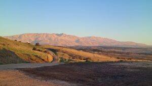 Mount Hermon - on the right (where it snows) the Syrian Hermon and the mount summit. To tyhe left - the Israeli Hermon. - valley of tears 