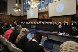 International Court of Justice in Hague today in the case of genocide against Israel (Source: AP/ Patrick Post)