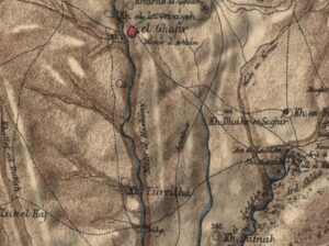 PEF (Palestine Exploration Fund) map from 1880, where you see Ghajar on top of the pic and the bridge on the bottom of the pic (Source: AmudAnan.co.il)