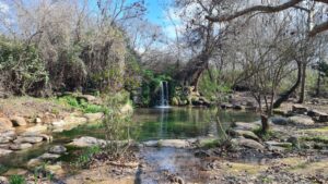 The waterfall in the wading pools of one of the Dan river distributes which flows through the nature reserve.