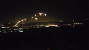 The interceptions of the rockets by Iron Dome system, it looks like fireworks - rocket barrage