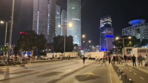 The second trucks barrier, closer to the protest of Kaplan near IDF base the Kirya - hostage protest