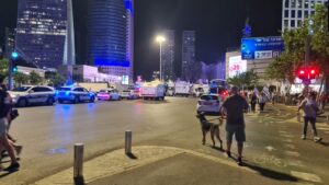 Going from the other side, the Makhtazit (water cannon) is set ready to enter the protest 