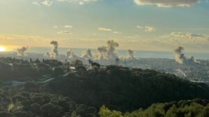Beirut southern suburb, and the home to Hezbollah supporters, the Dahieh under airstrike attack today (Source: Abualiexpress Telegram channel) cease-fire 