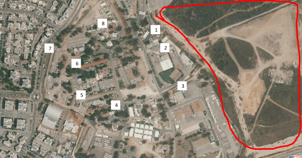 The airfield and the building area. The runways were in the area circled in red, but they were never paved and not shown clearly on any map or picture