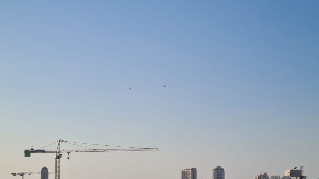 Two helicopters on the way north along the Mediterranean sea. There might be back (or going to pick) forces in Gaza strip. But the still me feel a bit bad.