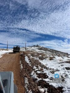 The convoy of Shaldag unit vehicels on their way to the summit. You can see the UN post which sits on top of the mountain (the building with the white dome on top) and called Hermon Hotel (Source: lelotsenzura in  Telegram)