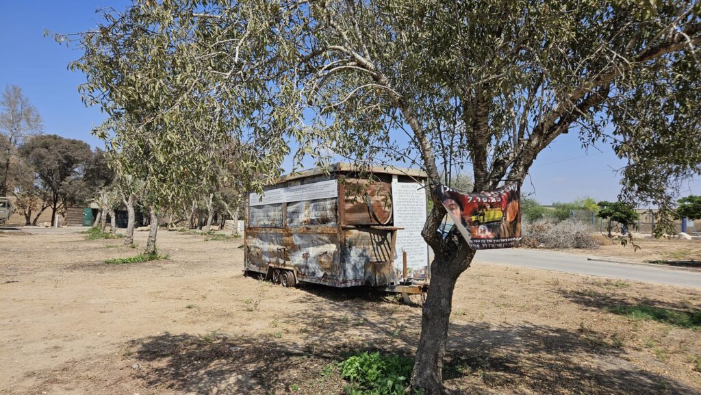 Caffe Ba-Sivuv (Coffee on the curve) Coffee Cart which was attacked and burnt on October 7th attack and was left as a memorial