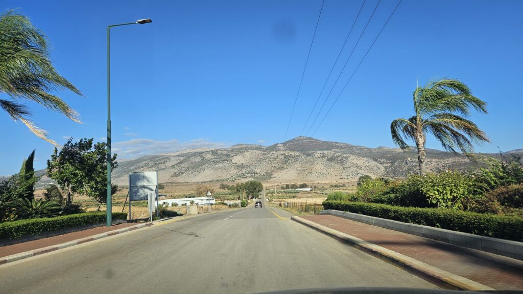 The road back from Ghajar, Mount Dov and Mount Hermon in front