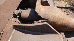 This a StuG III assault gun in a ditch hiding it from south, where the Israelis forces have been located.- Might be the hit the deactivated the armored vehicle