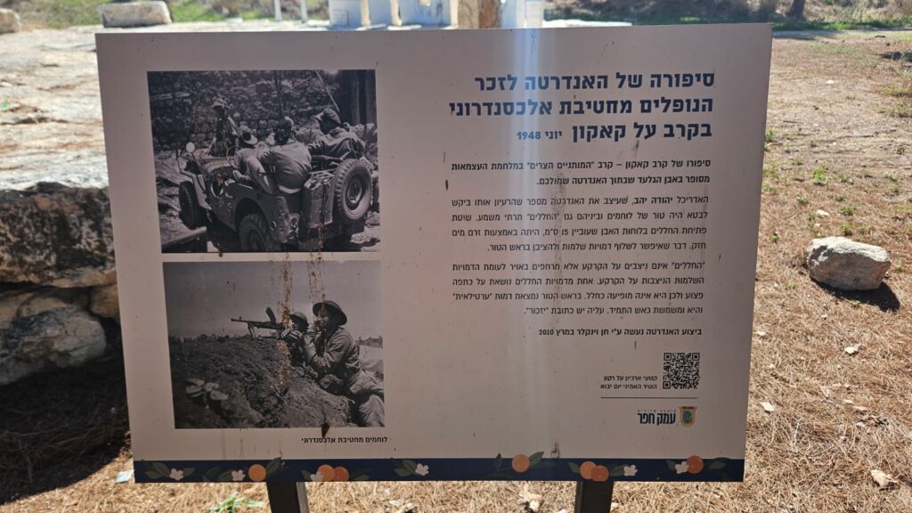Signs in Alexandroni Brigade memorial - The story of the memorial of the fallen soldiers of Alexandroni Brigade in the fight over Qakon, June 1948