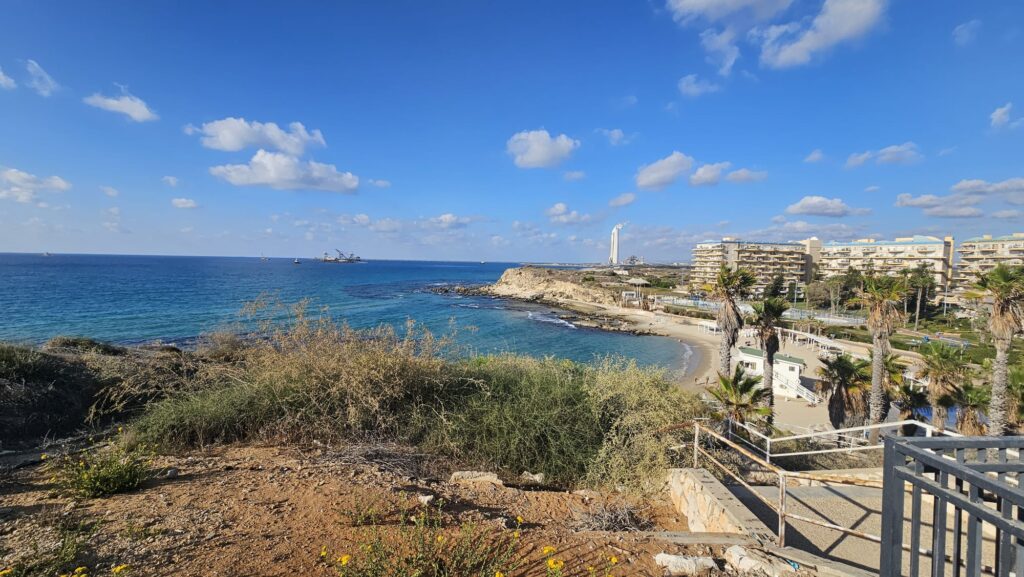The view from the house over Binyamin bay (from South) and Hadera power planet stacks - Olga & Yehoshua Hankin