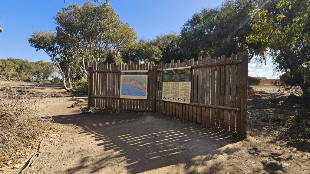 Wood wall with some information about the the park - Hof HaSharon National Park