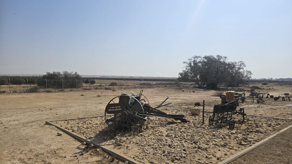 Some of Mizpe Revivim old agriculture equipment and among it the tractor that was brought here on the first day and a D-2.