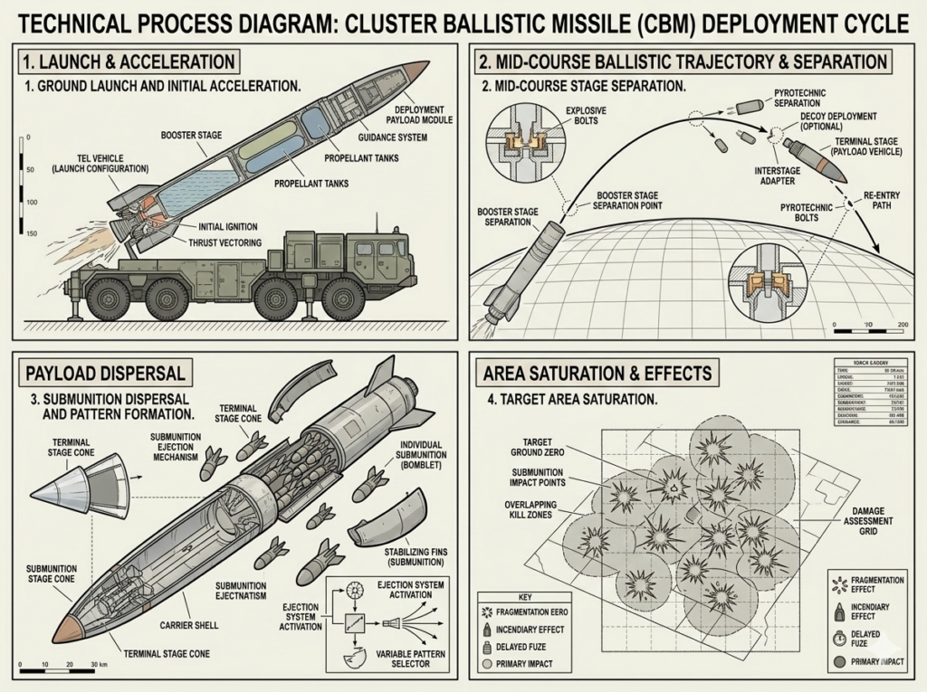Illustration of cluster ballistic missile (Nano Banana)